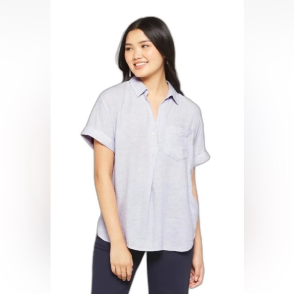 Madewell Linen Blend Swenson Popover Shirt Lavender Size small